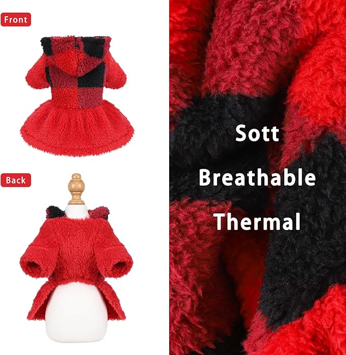 Dog Sweater Fleece Dog Hoodie Winter Puppy Clothes for Small Dogs Boy Girl Pet Cold Weather Doggie Coats Fall Doggy Sweatshirt for Chihuahua Yorkie Cat Sweater Costume, Red Plaid, S