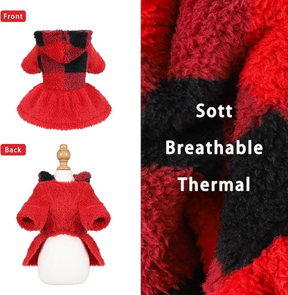 Dog Sweater Fleece Dog Hoodie Winter Puppy Clothes for Small Dogs Boy Girl Pet Cold Weather Doggie Coats Fall Doggy Sweatshirt for Chihuahua Yorkie Cat Sweater Costume, Red Plaid, S