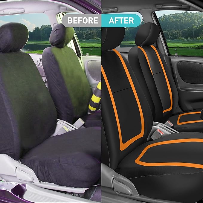 FH Group Car Seat Covers Front Set in Cloth -Car Seat Covers for Low Back Car Seats with Removable Headrest,Universal Fit,Automotive SeatCovers,Washable Car SeatCover for SUV,Sedan,Van Orange