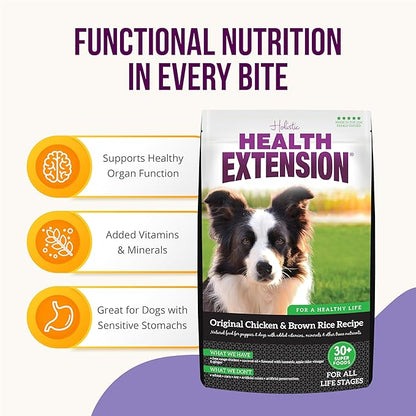 Health Extension Original Chicken & Brown Rice, Protein Packed Formula with Probiotics & Superfoods for Digestion & Coat Health (15 lb Bag)
