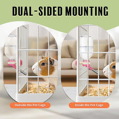 Choco Nose Patented No-Drip Water Bottle/Feeder for Guinea Pigs/Hamsters/Bunnies/Ferrets/Other Small Pets, Critters and Animals - for Cages, Crates or Wall Mount. 10.2oz. Nozzle 10mm, Pink 2pk(C128)