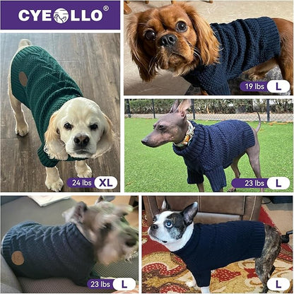cyeollo Dog Christmas Sweaters for Small Dogs Boy, Pullover Turtleneck for Dogs Female, Knitted Doggy Fall Winter Warm Cold Weather Dog Clothes Apparel with Sleeves, Red L