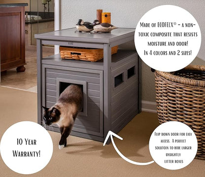 New Age Pet ECOFLEX Jumbo Cat Box Cover and End Table with Litter Box Enclosure and a 10 Year Warranty Hides Unsightly Litter Box made with Moisture & Odor Resistant Composite Material, Grey