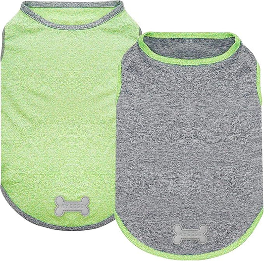 KYEESE 2Pack Dog Shirt, Lightweight Sun Protection Sleeveless Dog T Shirts for Small Dogs, Breathable Pet Reflective Tank Top Summer Dogs Clothes for Outdoor Walking, Green+Grey, M