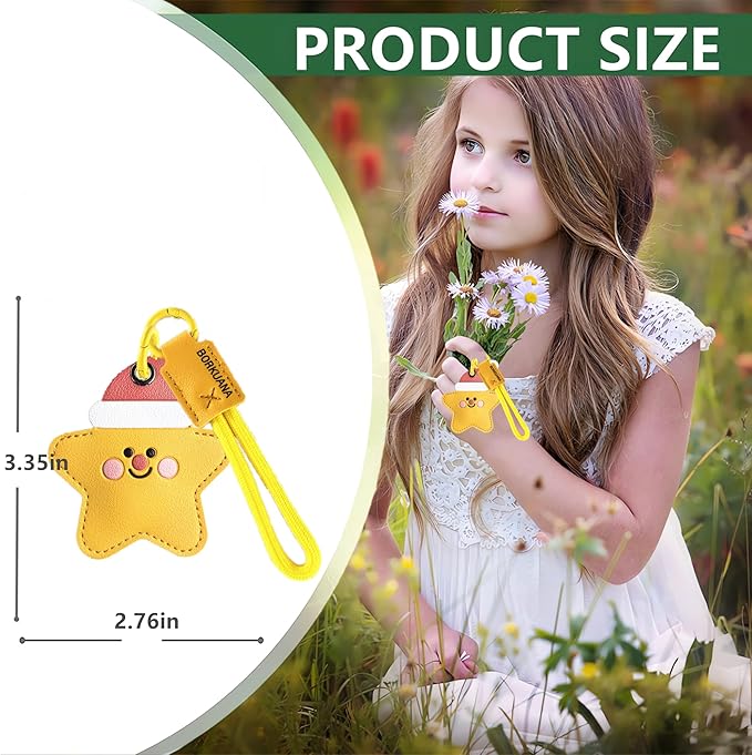 Leather Keychain Holder Case Compatible with AirTag,Cute Protective Cover with Keyring and Lanyard,Anti-Scratch Finder GPS Tracker Case for Wallet Keys,Bag,Pets,Backpack(L)