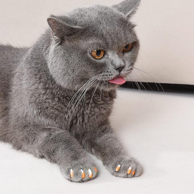 Kitty Caps Nail Caps for Cats, White with Orange & Clear with Blue Glitter - Safe, Stylish & Humane Alternative to Declawing Stops Snags & Scratches, Large (13 lbs or More), 40 Count - 3 Pack