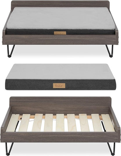 Wooden Dog Bed and Dog Couch with Water-Resistant and Calming Mattress, Small to Medium Elevated Pet Bed, Greenguard Gold Certified, Dog Beds & Furniture, Chase - TailZzz