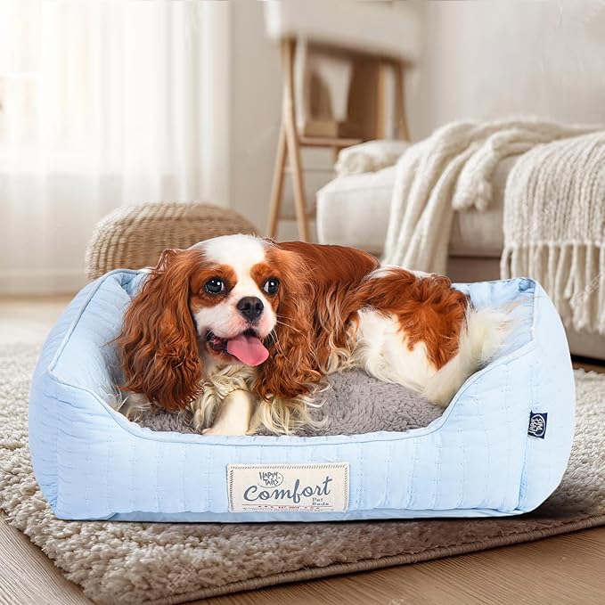 FluffyDream Small Dog Bed, Super Soft Pet Bed Furniture, Suitable for Dogs Up to 30lbs, 24'' x 20'', Light Blue