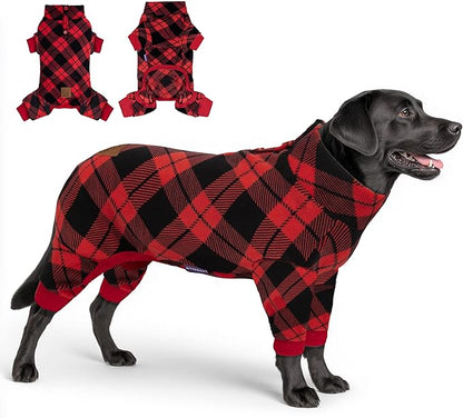 cyeollo Dog Pajamas Large Sized Dog, Warm Fleece Doggy Pjs Soft Doggie Onesie Stretchy Sweater for Large Dogs Winter Dogs Coat Pet Jammies Clothes Female & Male, Buffalo Plaid 3XL