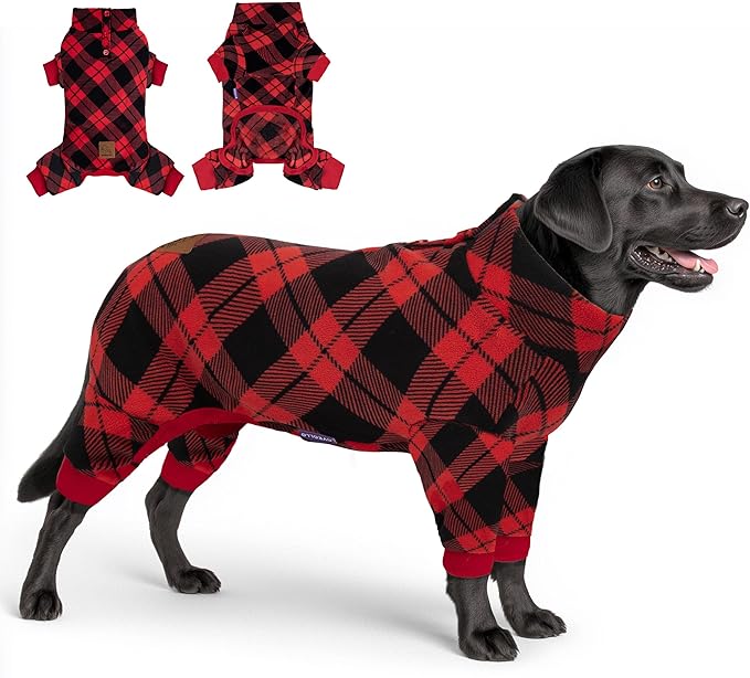 cyeollo Dog Pajamas Medium Size Dog, Warm Fleece Doggy Pjs Soft Doggie Onesie Stretchy Sweater for Medium to Large Dogs Winter Dogs Coat Pet Jammies Clothes Female & Male, Buffalo Plaid 2XL