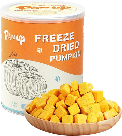 PAWUP Freeze-Dried Pumpkin Treats for Dogs & Cats – High Fiber, Single Ingredient Natural Snacks for Digestion & Gut Health, Healthy Food Toppers, 1.58 oz