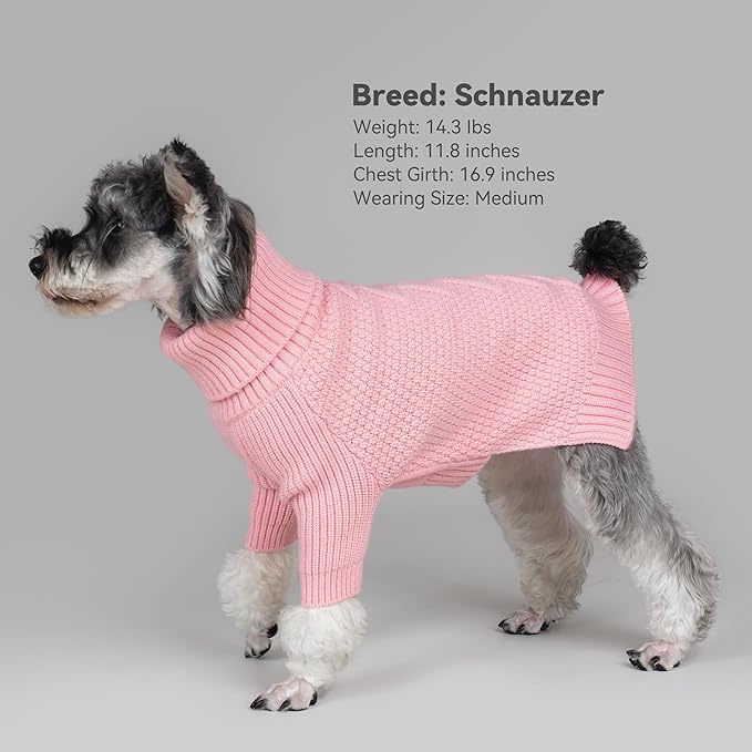 cyeollo Dog Sweater Knitwear Turtleneck Soft Knitwear Pullover Sweaters with Long Sleeves Warm Dog Clothes for Medium Dogs,Pink, XXL