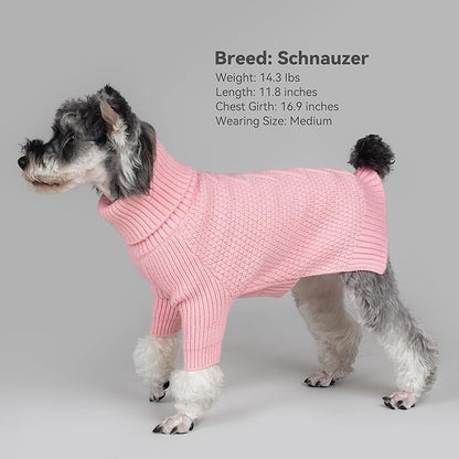 cyeollo Turtleneck Dog Sweater Soft Knitwear Pullover Sweaters with Long Sleeves Pet Clothes for Cold Weather Pet Small Dog Sweaters,Pink, XL