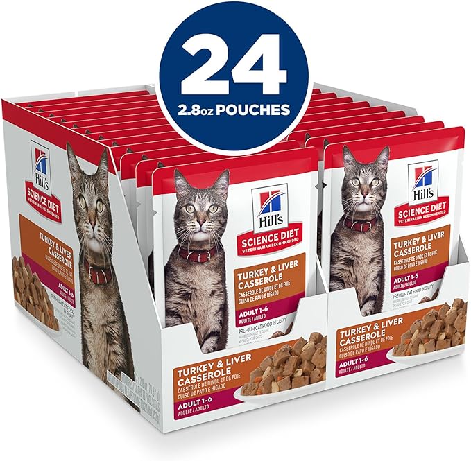 Hill's Science Diet Adult 1-6 Wet Cat Food, Turkey & Liver, 2.8 oz. Pouches, 24-Pack