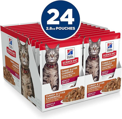 Hill's Science Diet Adult 1-6 Wet Cat Food, Turkey & Liver, 2.8 oz. Pouches, 24-Pack