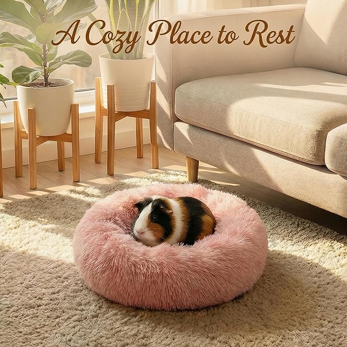 Tiny Dog Bed 11.8 Inch for Extra Small Dogs,Washable Puppy Bed,Soft Faux Fur Calming Donut Bed for Chihuahua Yorkie Maltese Pomeranian,Pink