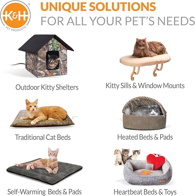 K&H Pet Products Thermo Lookout Pod Heated Cat Bed for Indoor Cats or Small Dogs, Covered Warming Bed Cave for Large Kitties, Washable Cushion, Collapsible, Safety Listed - Round 22in Classy Gray 4W