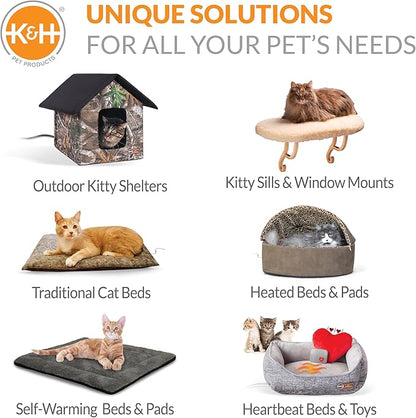 K&H Pet Products Thermo Lookout Pod Heated Cat Bed for Indoor Cats or Small Dogs, Covered Warming Bed Cave for Large Kitties, Washable Cushion, Collapsible, Safety Listed - Round 22in Classy Gray 4W