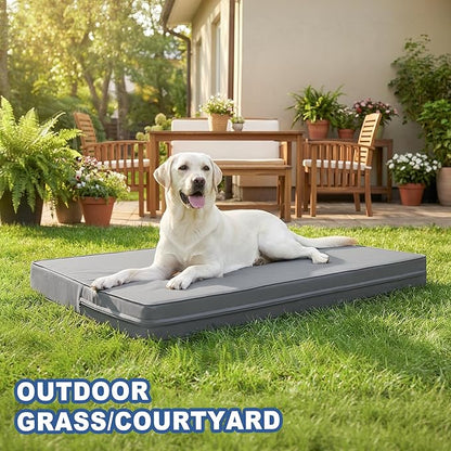 Vonabem Outdoor Waterproof Dog Bed Washable, XXL Crate Pad 48 Inch, Foam Large Pet Bed with Removable Cover Reversible, Durable Leather Anti-Slip Kennel Pads 47"x29" Grey