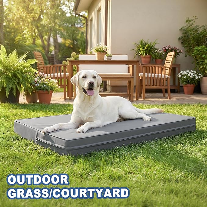 Vonabem Outdoor Waterproof Dog Bed Washable, Jumbo Large Crate Pad 54 inch, Foam Pet Beds with Removable Cover Reversible, XXXL Leather Anti-Slip Kennel Pads 53"x36" Grey