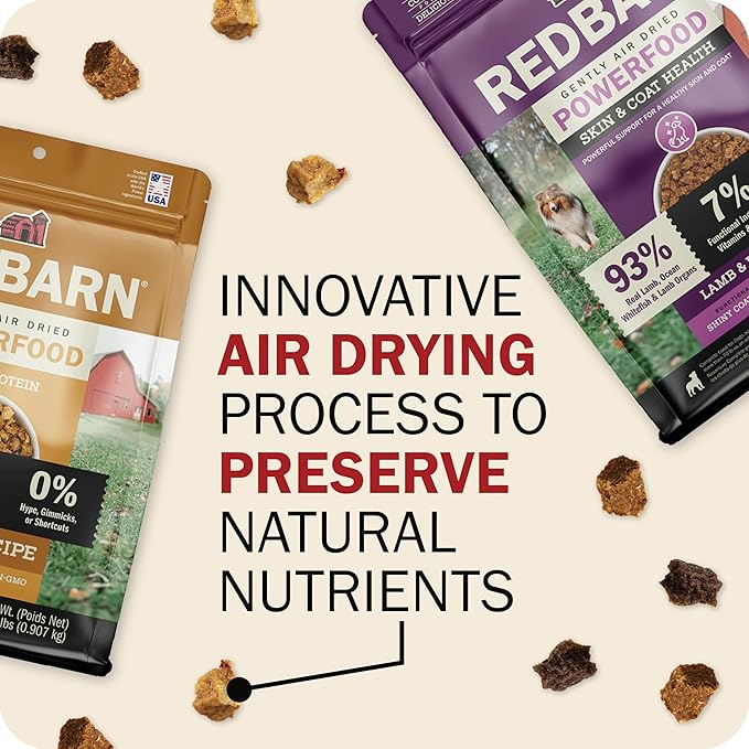 Redbarn Powerfood Air Dried Dog Food - 95% Beef & Beef Organs - High Protein Grain-Free Non-GMO Premium Dry Full Feed or Topper Made in USA with Omega 3 Salmon Oil Flaxseed - 5lb