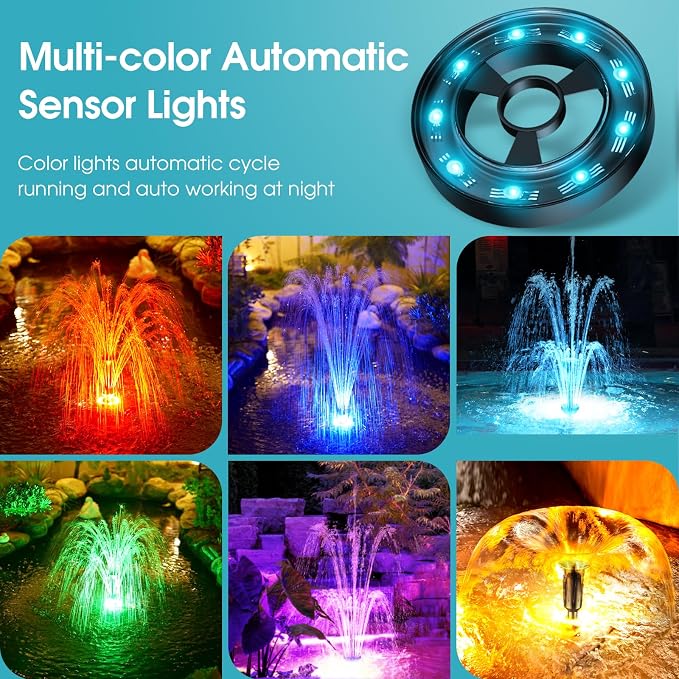 RGB Pond Filter with Pump Fountain Kits, 660GPH Pond Filter Box With 40W Pond Pump & RGB Auto-Cycle LED Lights, Koi Pond Filters for Outdoor Ponds Clean, Clear, and Add Water Features