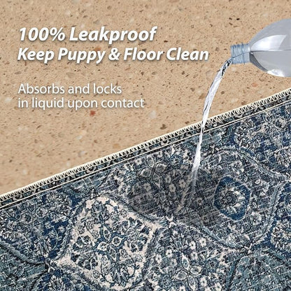 nunubaby Washable Pee Pads for Dogs, Stylish, Non-Slip and Leak-Proof Pee Pads. Reusable Potty Pads for Dogs for Crates and Floors.(Blue/Multi, 48" x48" )