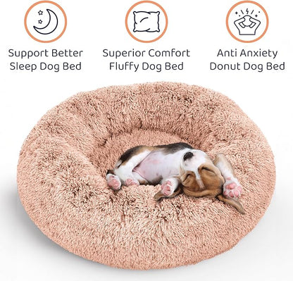 Donut Dog Bed - Premium Comfort for Anxiety Relief - Fluffy & Calming Design with Ultra-Plush Support | Cozy Round Dog Bed with Super Soft Circle Style (Pink, Medium)
