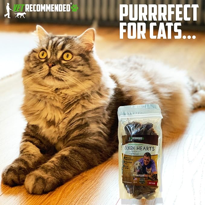Vet Recommended Premium Whole Chicken Hearts for Dogs and Cats (5oz Bag), Freeze Dried Natural Dog Treats - Perfect Organ Meat for Pets, Human Grade, Natural Source of Taurine, USA Made.
