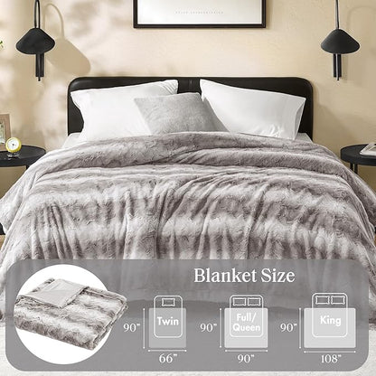 Madison Park Twin Size Blanket Ultra-Soft Poly Fur, Reversible Plush, All Season & Lightweight Fuzzy Blanket for Bed, Couch & Sofa, Zuri, Twin/Twin XL Grey