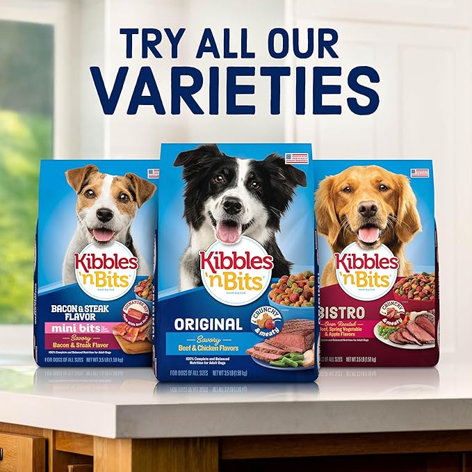 Kibbles 'n Bits Mini Bits Small Breed Dry Dog Food, Savory Bacon & Steak Flavor for Adult Dogs, 16 lb. Bag
