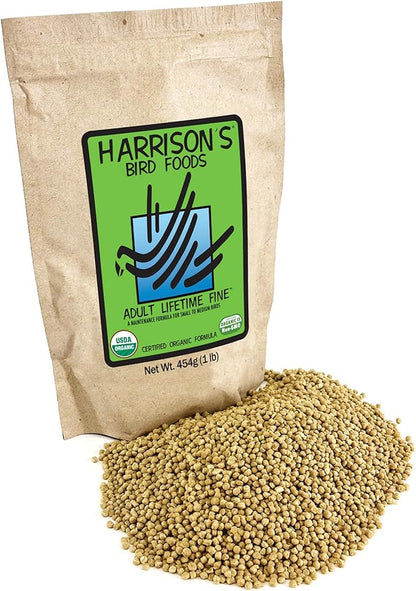 Harrison's Bird Foods Bird Food Adult Lifetime Fine Certified Organic Non-GMO Formula Bird Food 1lb