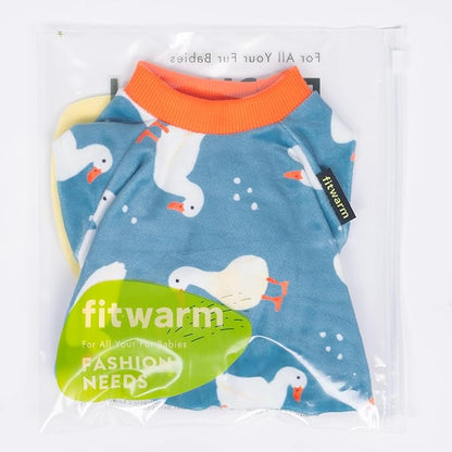 Fitwarm Adorable Duck Dog Pajamas, Warm Winter Dog Clothes for Small Dogs Boy Girl, Cozy Pet Onesie with Feet, Blue, White, Orange, Small