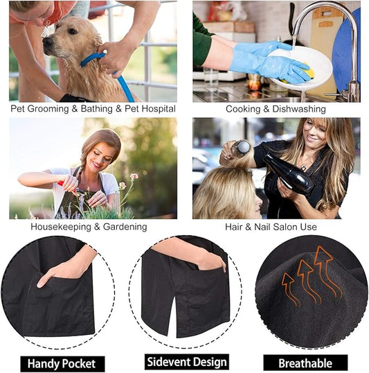 Noverlife Short Sleeves Pet Grooming Work Clothes with Full Zipper, XL Size, Splash Proof Anti-Static Pets Beautician Smock, Dog Cat Groomer Cosmetologist Uniforms for Pet Shop Men Women