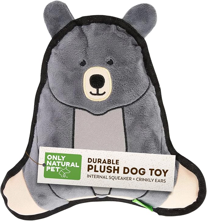 Only Natural Pet Mountain Friends Recycled Plush Dog Toys - Durable Double-Stitched Design with Internal Squeaker & Crinkly Ears - Stuffed Toy for Dogs, Squeaky Pet Toy | Beatrice The Bear, 9" x 9.5"