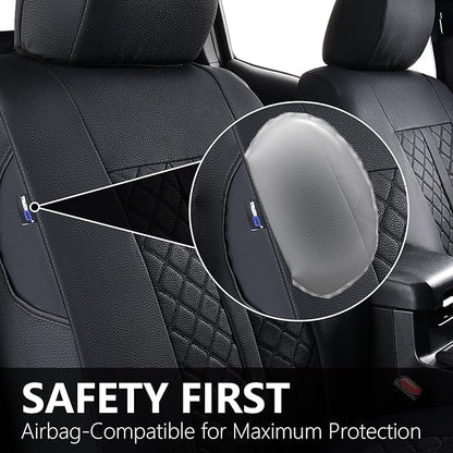 Truckiipa Tacoma Leather Car Seat Covers Full Set Truck Seat Covers Cushion Fit for 2016-2023 Toyota Tacoma Double Crew Cab, Full Set, Black