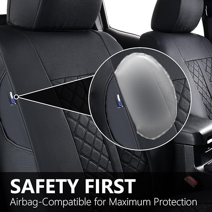 Truckiipa 2 Front Tacoma Seat Covers Leather Car Seat Covers Waterproof Truck Seat Cushion Protector Covers Fit for 2016-2023 Toyota Tacoma Double Crew Cab, Front Pair, Black
