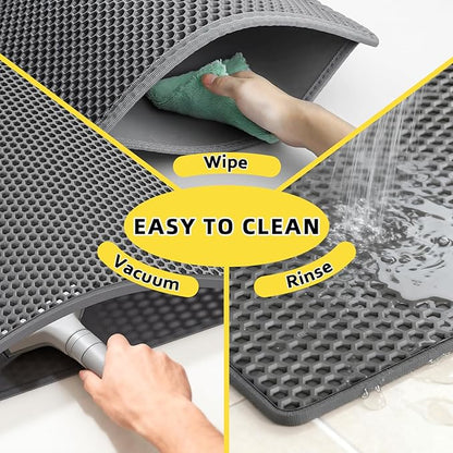 Cat Litter Mat, 30"X24" Large Double Layer Litter Trapping Mat, Waterproof/Urineproof, Easy to Clean Kitty Litter Mats for Floor, Scatter Control (Grey-2Pack)