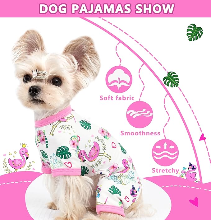 Dog Clothes for Small Medium Dogs Summer Dog Pajamas Girl Boy Puppy Pjs Doggy Onesie with Cute Pattern Pet Outfit Soft Cat Onesies (Pink Flamingo, Medium)