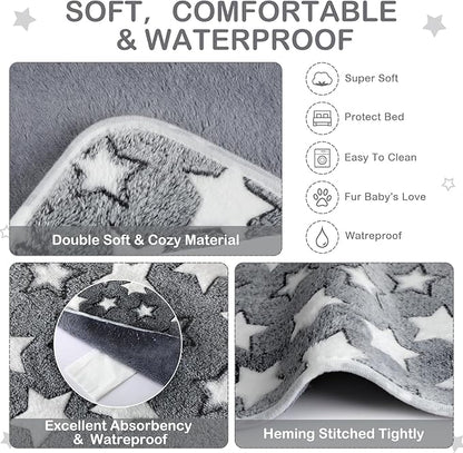 Reginary 4 Pcs Waterproof Guinea Pig Blankets Washable Small Animal Fleece Bedding Guinea Pig Cage Liners Reusable Training Pads Pet Pee Pad Sleep Mat for Hamster(Gray Star,24 x 16 Inch)