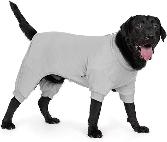 cyeollo Fleece Dog Pajamas Thermal Dogs Onesie Stretchable Large Dog Pjs Jumpsuit Warm Coat Pet Pajamas for Large Sized Dogs Girl Boy, Color Grey