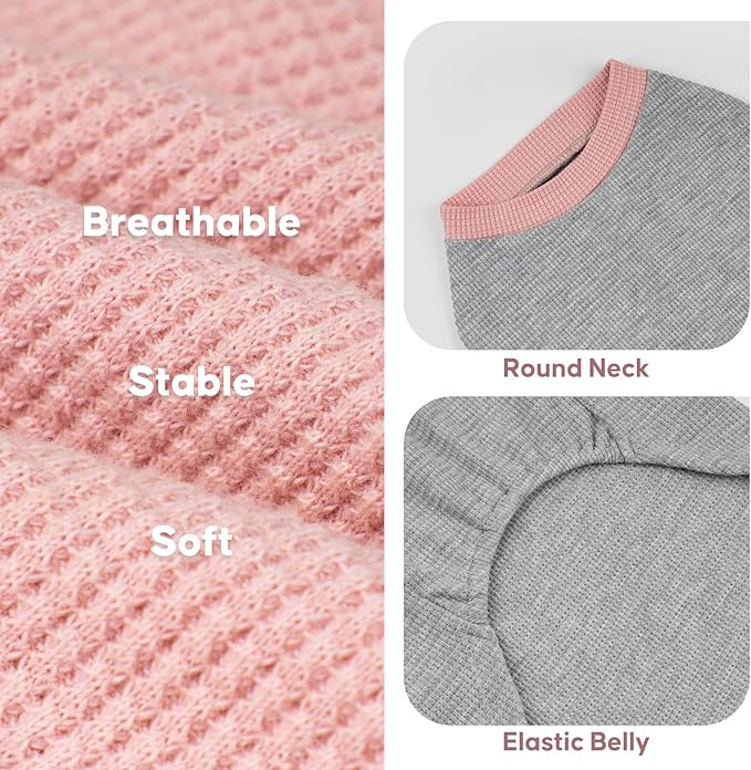 KYEESE 2Pack Waffle Dog Shirts, Lightweight Sleeveless Dog T Shirts for Medium Large Dogs Girl, Breathable Pet Vest Comfort Tank Top Soft Dogs Clothes for Daily Wear, Pink+Grey, 2XL