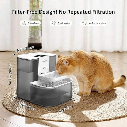 [New Upgrade] Famifit 4.5L+2L Heated Automatic Cat Water Fountain, 4000mAh Battery, Warm Water Option, Timed & Measured Control, Clean Water System, No Filter, Ceramic Bowl, Plug-in Recommended