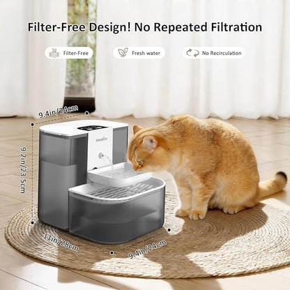 [New Upgrade] Famifit 4.5L+2L Automatic Cat Water Fountain (Non-Heated), 2000mAh Battery, Timed 3/6/9H & 80/100/120ml Control, Clean Water System, No Filter, Ceramic Bowl, Ultra Quiet