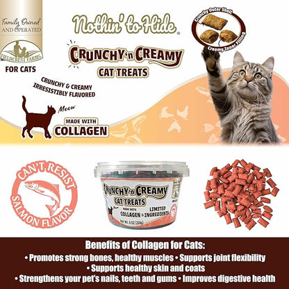Fieldcrest Farms Nothin’ to Hide Collagen Cat Treats – Crunchy & Creamy Cat Snacks, High-Protein Healthy Treats for Skin, Coat & Joint Support, Salmon Flavor, 8 oz.