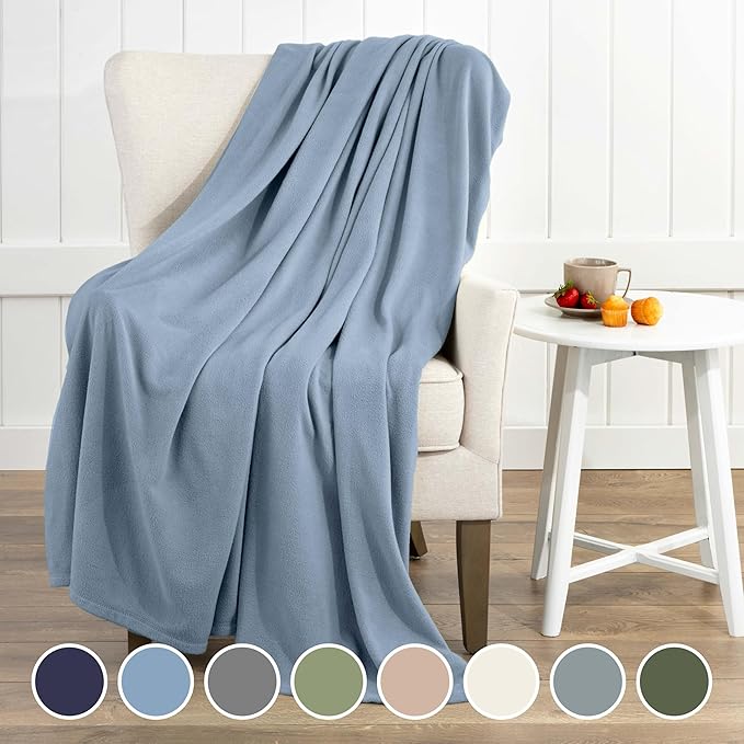 Full/Queen Size Fleece Blanket | Comfy Supersoft Fleece Blanket Full Size – All-Season Light Weight Throw Blanket | Luxuriously Soft | Throw Blanket for Couch and Sofa | Machine Wash | Blue