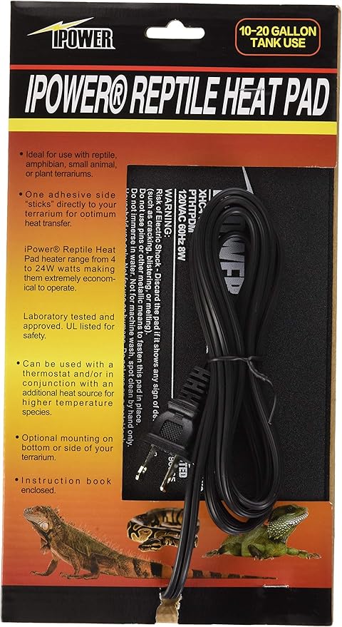 iPower 6 by 8-Inch 8 Watt Reptile Heat Pad Under Tank Terrarium Warmer Heat Mat for Small Animals