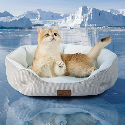 Bedsure Cooling Dog Beds for Small Dogs - Round Cat Beds for Indoor Cats, Washable Pet Bed for Puppy and Kitten with Slip-Resistant Bottom, 20 Inches, Arctic Blue