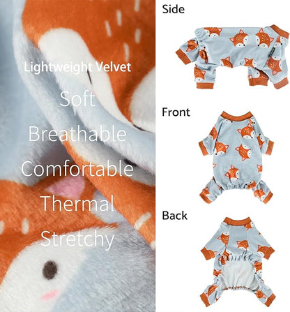 Fitwarm Funny Fox Dog Pajamas, Warm Dog Onesie, Dog Clothes for Small Dogs Girl Boy, Lightweight Velvet, Pet Outfit, Gray, Orange, Small