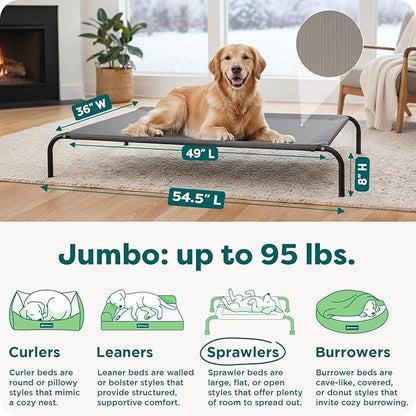 FurHaven Elevated Dog Bed, Cooling Raised Pet Cot with Breathable Mesh, Durable Steel Frame, Indoor/Outdoor Use, Easy Assembly, Jumbo XL, Nylon Mesh with Steel Frame, Graphite Gray